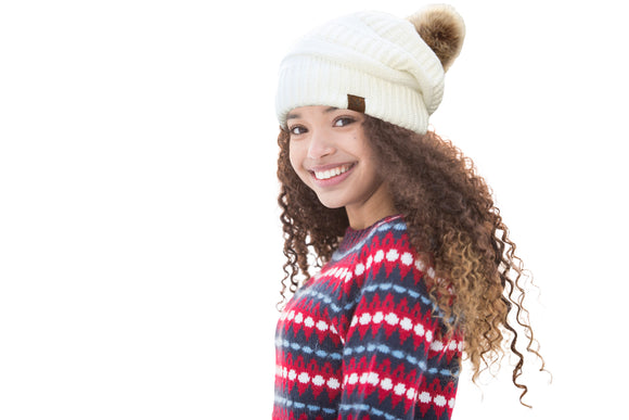 Monogrammed Beanie with Faux Fur Pom-Pom - Marleylilly